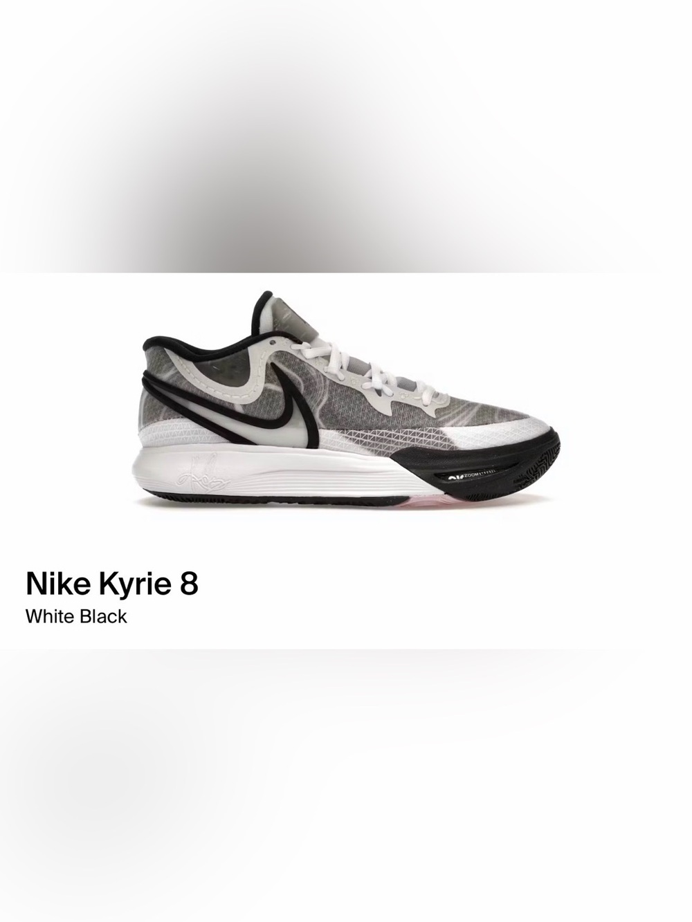 Kyrie 8 white and black Size 10.5 and 12.5